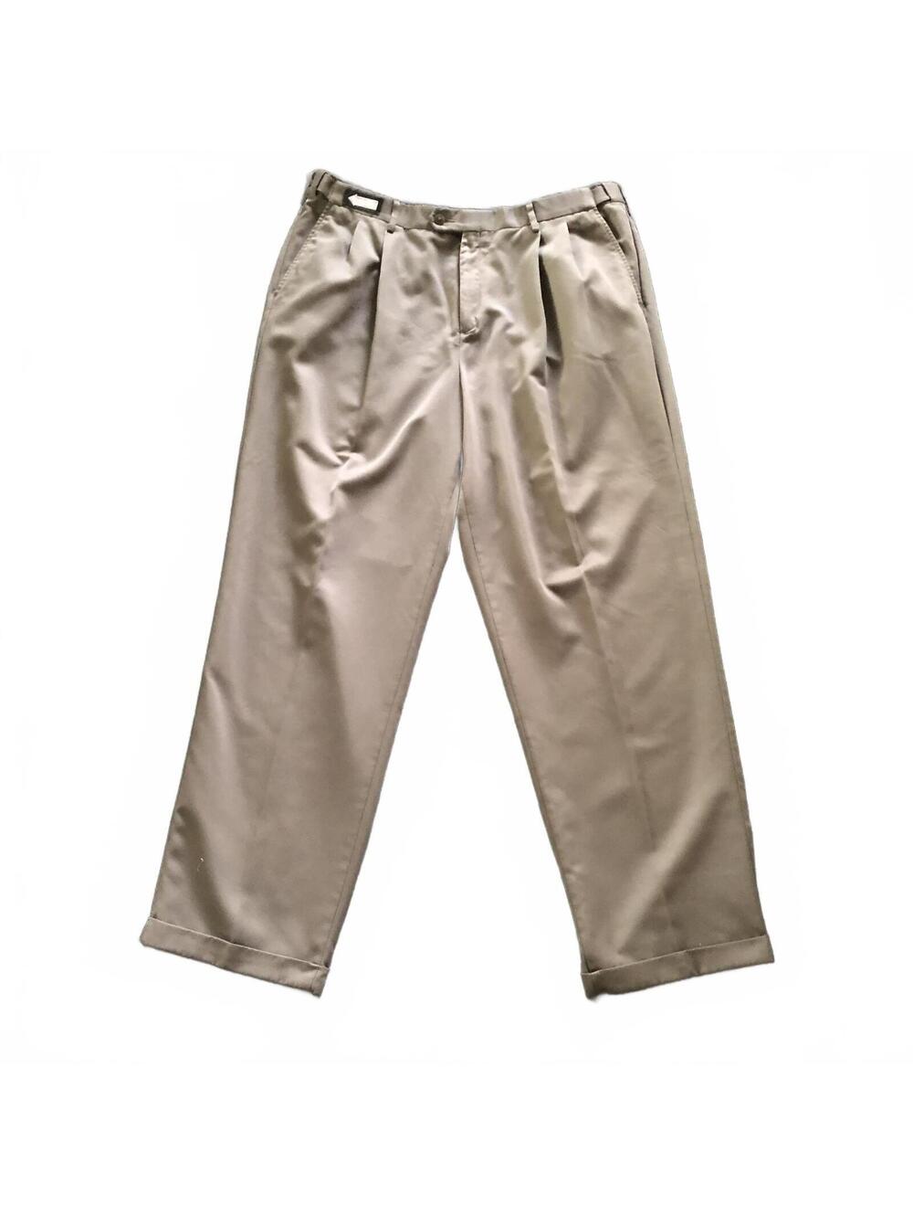 Savane Comfort Plus Waistband Army Green/Gray Pleated Dress Pants 38W x 32L